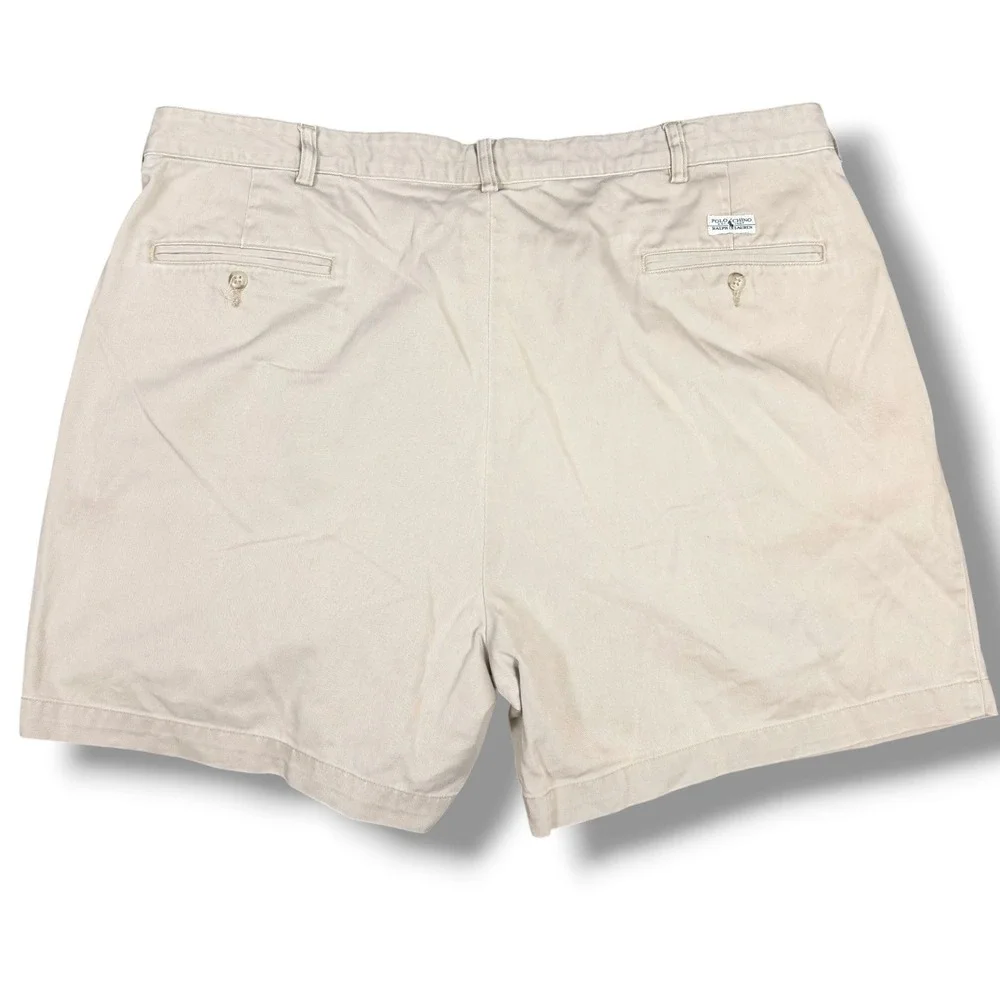 Vintage Polo Ralph‎ Lauren Andrew Chino Short Men 42 Tan Pleated Cotton Classic